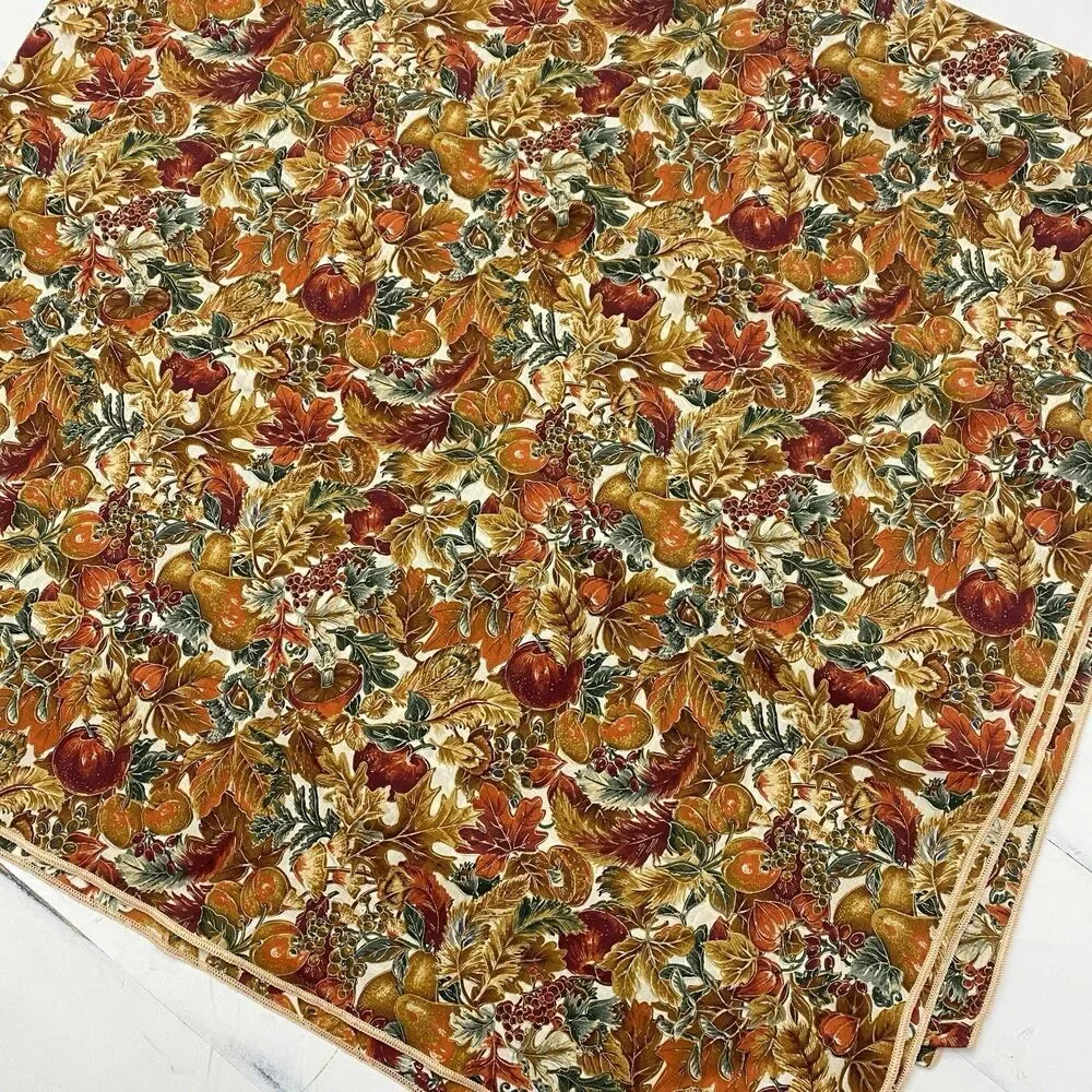 Handmade 100% Cotton Autumnal Tablecloth Fall Leaves Apples Pears 59
